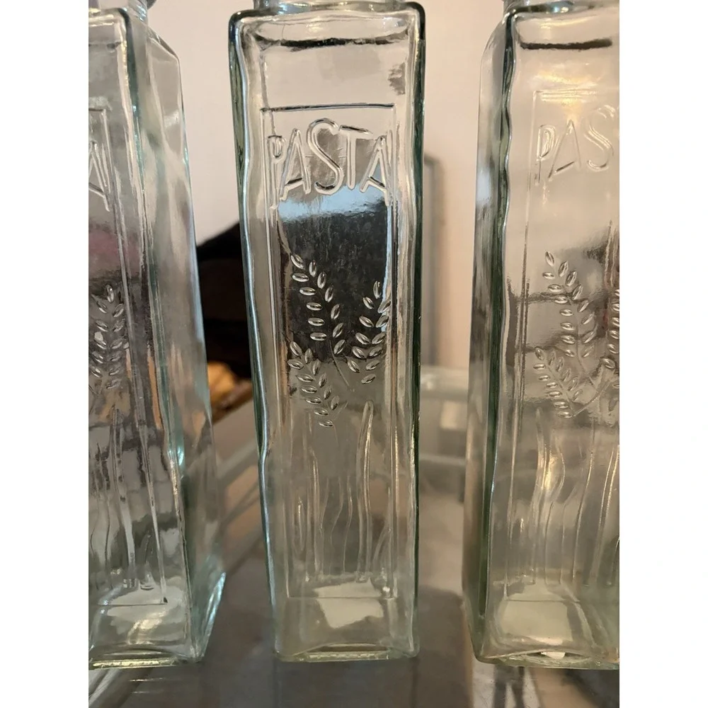 Lot of 3 Vintage Clear Glass Spaghetti Pasta Storage Jars Embossed Wheat 12